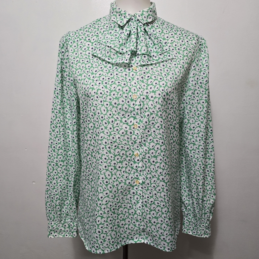 Vintage Personal 80s Green & White Floral Ascot Button Down Size 12